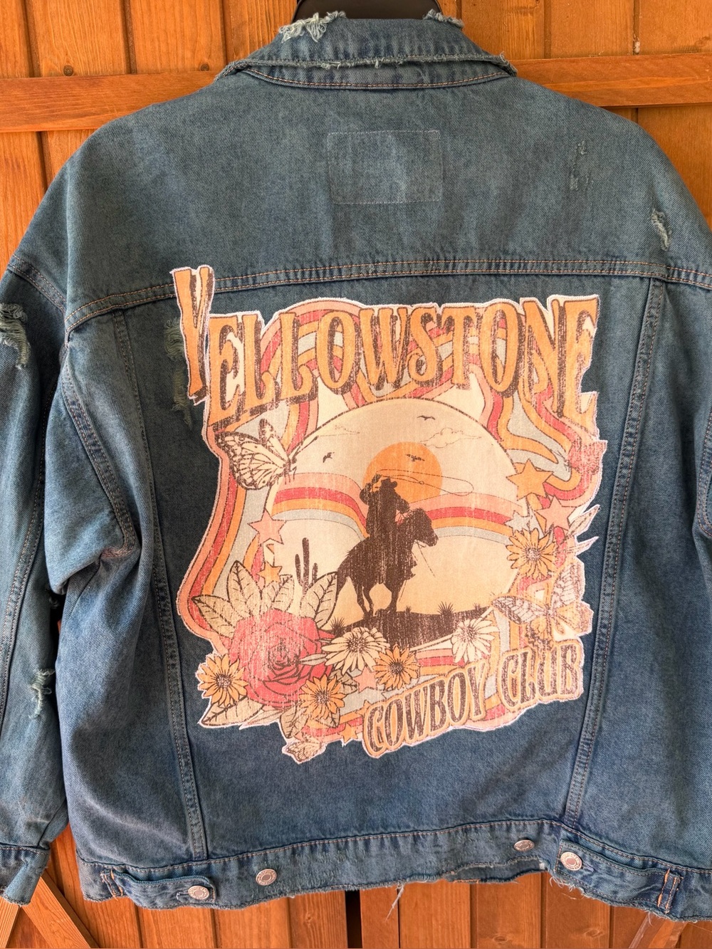 Mens's Distressed "Yellowstone Cowboy Club" Jean Jacket-Small